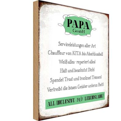 Holzschild 20x30 cm - Papa GmbH 24/7 lebenslang Metal