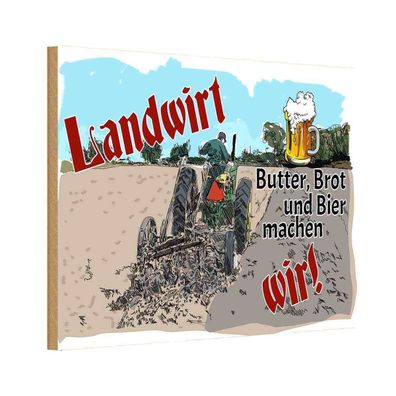 vianmo Holzschild 18x12 cm Essen Trinken Landwirt Butter Brot Bier wir