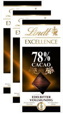 Lindt Excellence Edelbitter 78% Cacao - Schokolade - 3 Tafeln je 100 Gramm