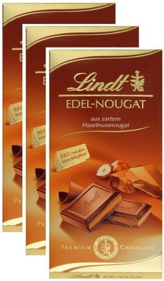 Lindt Edel Nougat - Schokolade Nugat - 3 Tafeln je 100 Gramm