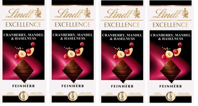 Lindt Excellence Cranberry, Mandel & Haselnuss Feinherb Tafel (4 x 100 g)