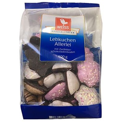 1x 400g Weiss Lebkuchen Allerlei mit Zartbitter Schokoladen Boden