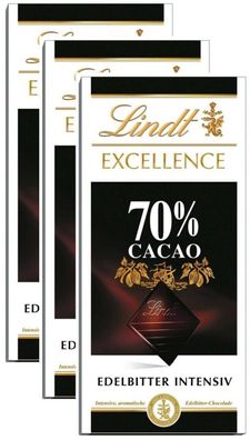 Lindt Excellence Edelbitter 70% Cacao - Schokolade - 3 Tafeln je 100 Gramm