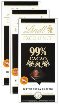 Lindt Excellence - 99% Cacao - Schokolade - 3 Tafeln je 50 Gramm