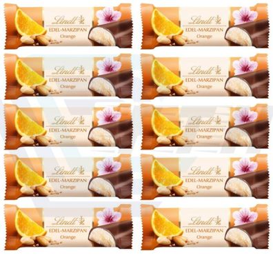 Lindt Edelmarzipan Orange | Milchschokoladenriegel mit Edel-Marzipan | 10x 50g