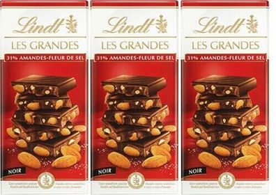 Lindt Les Grandes Dunkle Schokolade mit Mandel und Meersalz 3 x 150g