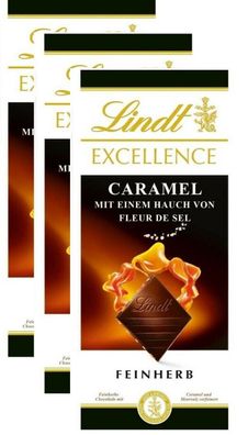 Lindt Excellence Caramel Fleur De Sel Schokolade Feinherb - 3 Tafeln je 100g