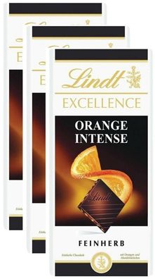 Lindt Excellence Orange Intense Feinherb - Schokolade - 3 Tafeln je 100 Gramm