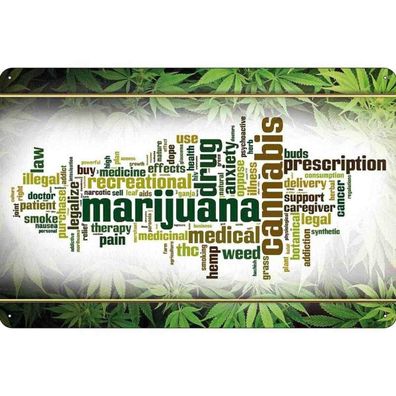 Blechschild 18x12 cm - Cannabis Marijuana therapy pain smoke