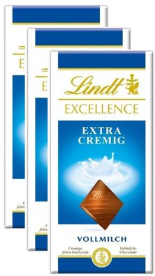 Lindt Excellence Vollmilch Extra Cremig - Schokolade - 3 Tafeln je 100 Gramm