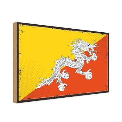 vianmo Holzschild Holzbild 20x30 cm Bhutan Fahne Flagge