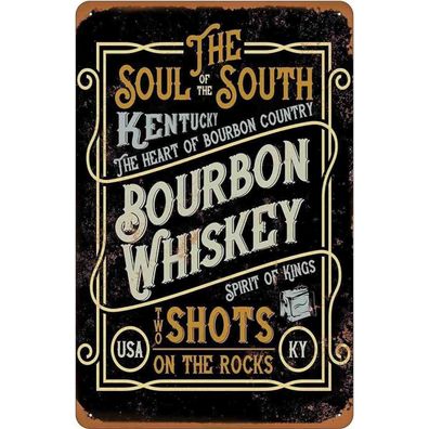 Blechschild 20x30 cm - Bourbon Whiskey shots on rocks