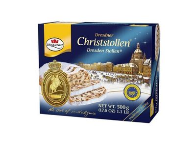 Original Dresdner Christstollen 0,5kg/500g Rosinen Stollen von Dr. Quendt Karton