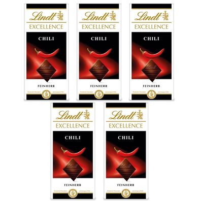 Lindt Excellence Chili Feinherbe Schokolade mit Chili 100g 5er Pack