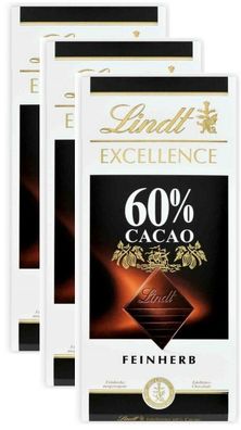 Lindt Excellence Feinherb 60% Cacao - Schokolade - 3 Tafeln je 100 Gramm