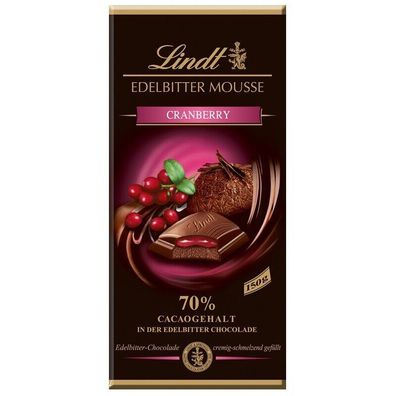 Lindt Edelbitter-Mousse Cranberry, Schokolade, 150g Tafel