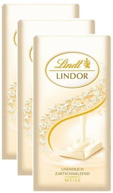 Lindt Lindor Weiss - Weiße Schokolade - 3 Tafeln je 100 Gramm