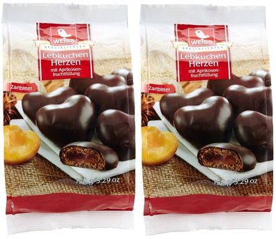 Zartbitter gefüllte Herzen mit 28% Aprikosenfüllung Weiss 2x150g Lebkuchen vegan