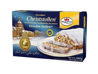 Original Dresdner Christstollen 1kg/1000g Rosinen Stollen von Dr. Quendt Karton