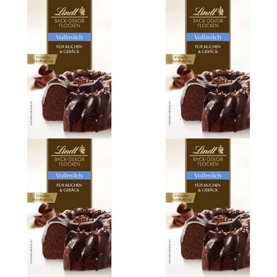 Lindt Back Dekor Flocken Vollmilch Schokolade für Gebäck und Desserts 4x 120g