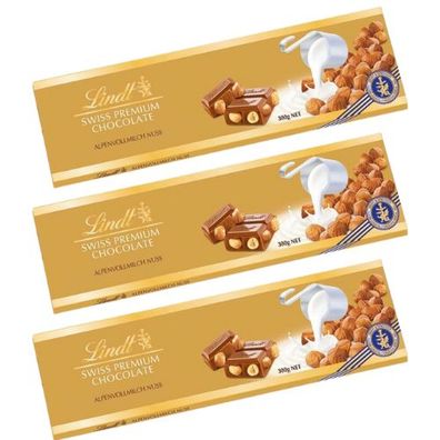 3 x 300g Lindt Vollmilch Nuss Swiss Premium Chocolate Schweizer Schokolade