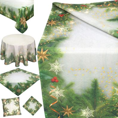 Weihnachten Tannengrün Tischdecke Tischläufer Deckchen Kissenbezug Pflegeleicht