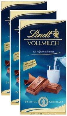 Lindt Vollmilch Schokolade - Alpenvollmilch - 3 Tafeln je 100g