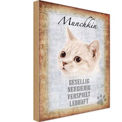 Holzschild 18x12 cm - Munchkin Katze lebhaft Geschenk