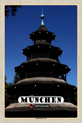 Blechschild 20x30 cm - München Chinesicher Turm Baukunst