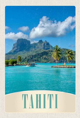 Holzschild 20x30 cm - Tahiti Amerika Insel Blaues Meer Natur