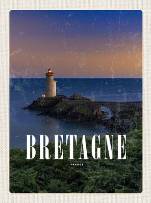 Holzschild 20x30 cm - Retro Bretagne France Leuchtturm