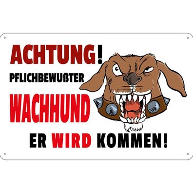 vianmo Blechschild 18x12 cm gewölbt Warnung Achtung pflichtbewußter Hund
