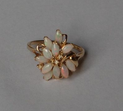 Blüte Opal Diamant Ring 585 Gold