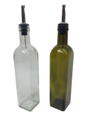 Ölflasche 2er Set 500ml, Weiß & Grün, Glas Ölspenderflasche, Aufbewahrung,