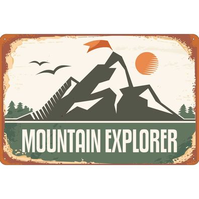 vianmo Blechschild 18x12 cm gewölbt Dekoration Mountain Explorer