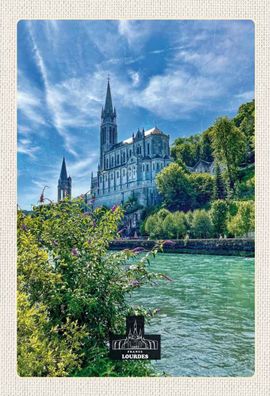 Holzschild 20x30 cm - Frankreich Lourdes Meer Kirche Natur
