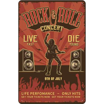 Blechschild 18x12 cm - Rock&Roll Concert live 9th july