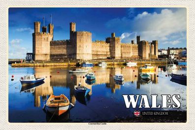 Holzschild 20x30 cm - Wales United Kingdom Caernarfon Castle