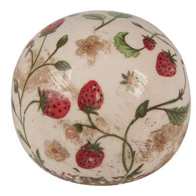 Clayre & Eef Dekoration Ball Ø 10x10 cm Beige Rot Keramik Erdbeeren (Gr. Ø 10x10 cm)