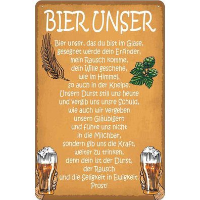 vianmo Blechschild 18x12 cm gewölbt Essen Trinken Bier unser in Ewigkeit Prost