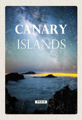 Holzschild 20x30 cm - Canary islands Spain Nacht Sterne