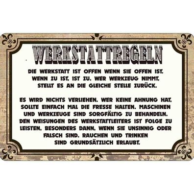 Blechschild 18x12 cm - Werkstattregeln Werkstatt offen