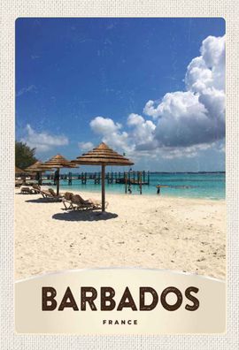 Blechschild 20x30 cm - Barbados Insel Frankreich Meer Strand
