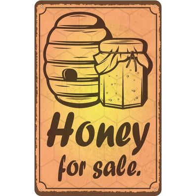 vianmo Blechschild 18x12 cm gewölbt Hofladen Marktstand Laden Honey for sale Honig...