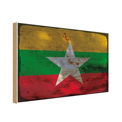 vianmo Holzschild Holzbild 20x30 cm Myanmar Fahne Flagge