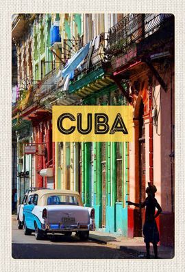 Holzschild 20x30 cm - Cuba Karibik Oldtimer Haus Gasse