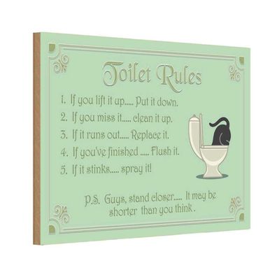 Holzschild 20x30 cm - Toilet Rules if you lift it up
