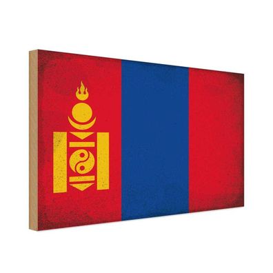 vianmo Holzschild Holzbild 20x30 cm Mongolei Fahne Flagge