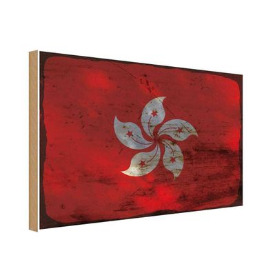 vianmo Holzschild Holzbild 20x30 cm Hongkong Fahne Flagge