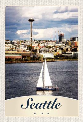 Blechschild 20x30 cm - Seattle USA Boot Schiff Stadt Meer
